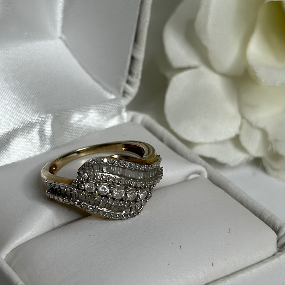 Brilliant 1/2 Ct Natural Diamond Dinner Ring, Silver w/14kt Gold, size 7